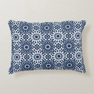 Coussins Décoratifs Indigo Marocain Motif Géométrique en Étoile Mosaïq