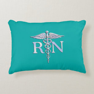 Coussins Décoratifs Infirmière autorisée RN Caduceus sur Turquoise