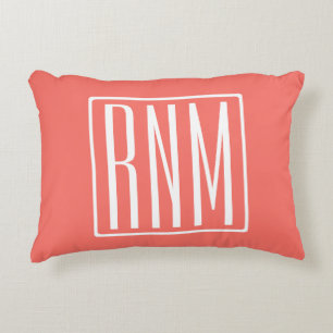 Coussins Décoratifs Initiales Monogramme   Blanc Sur Corail