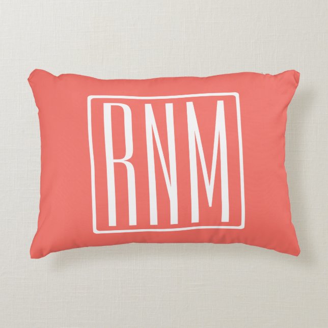 Coussins Décoratifs Initiales Monogramme | Blanc Sur Corail (Devant)
