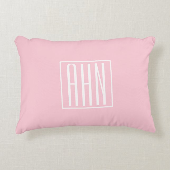 Coussins Décoratifs Initiales Monogramme | Blanc Sur Rose Clair (Devant)