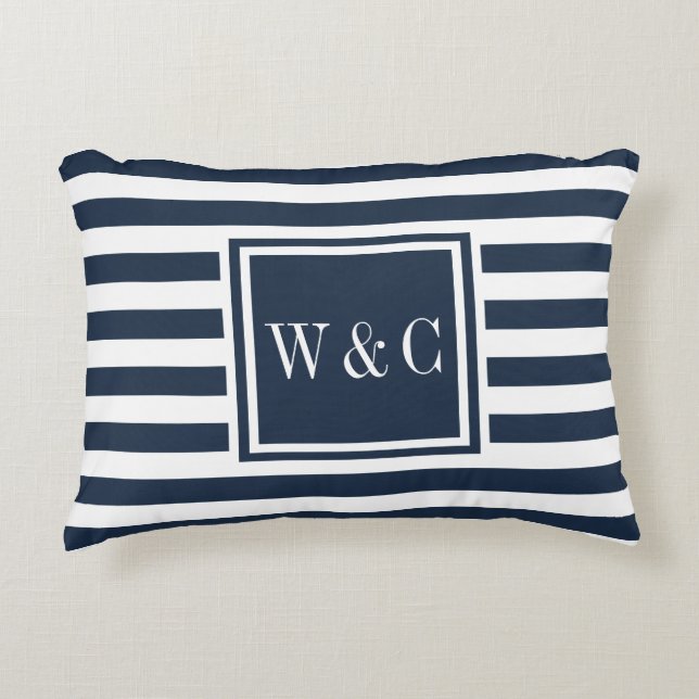 Coussins Décoratifs Initiales personnalisées Monogramme Marine Bleu (Devant)