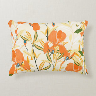 Coussins Décoratifs Iris orange : motif floral transparent