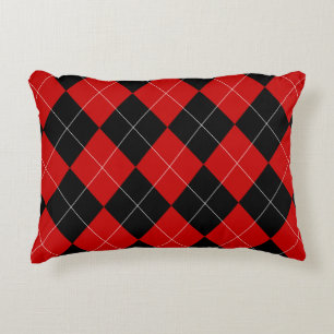 Coussins Décoratifs Jacquard preppy Tartan Diamond Plaid Rouge Noir