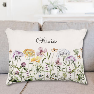 Coussins Décoratifs Jardin de fleurs sauvages colorées monogrammées