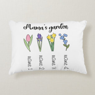 Coussins Décoratifs Jardin fleuri de Mama avec 4 noms personnalisés