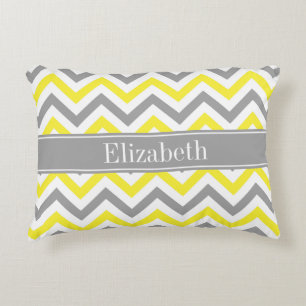 Coussins Décoratifs Jaune Gris Foncé Blanc Grand Chevron Gris Monogram