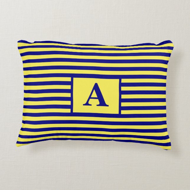 Coussins Décoratifs Jaune Marine Bleu Monogrammes Nautiques Rayures mi (Dos)