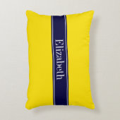 Coussins Décoratifs Jaune Uni, Ruban Bleu Marine Monogramme Nom (Devant(Vertical))
