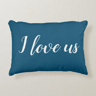 Coussins Décoratifs "Je nous aime" sur Pretty Blue & White Accent Cous