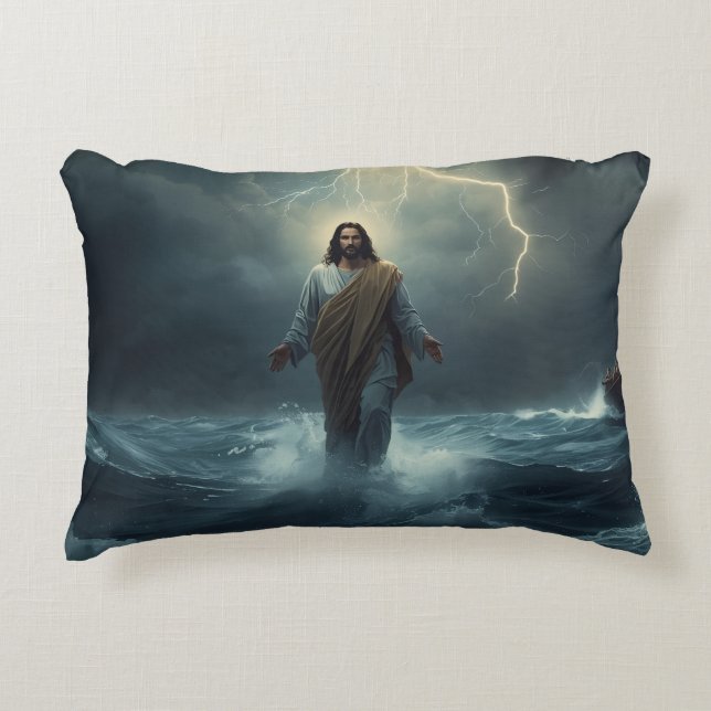 Coussins Décoratifs Jesus Walks on Water: Christian Theme Throw Pillow (Devant)