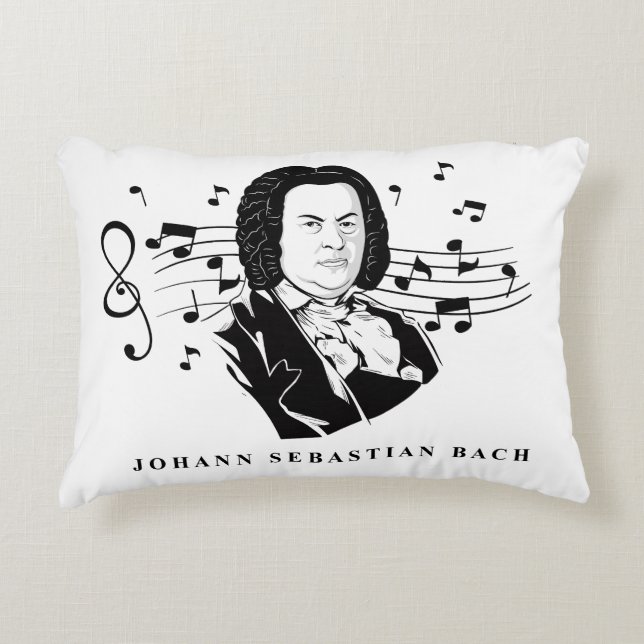 Coussins Décoratifs Johann Sebastian Bach Portrait et buste avec notes (Devant)