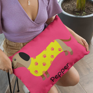 Coussins Décoratifs Joli chien jaune et rose Dachshund Funny