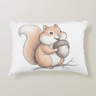 Coussins Décoratifs Joli Écureuil au Crayon avec un Café Dessiné à la