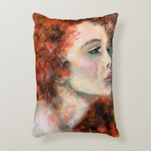 Coussins Décoratifs Jolie rousse femme - peinture originale Abstraite