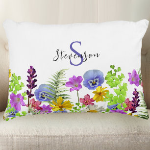 Coussins Décoratifs Jolies Fleurs Sauvages Nom Personnalisé et Monogra