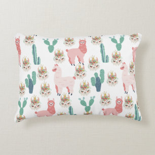 Coussins Décoratifs Jolis Llamas roses et Cactus vert