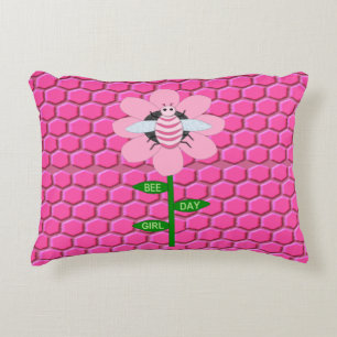 Coussins Décoratifs Joyeuse Bee Day Girl rose Anniversaire Bumblebee