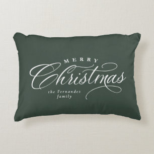 Coussins Décoratifs Joyeux Noël élégant script vert décor de vacan