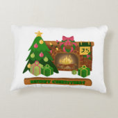 Coussins Décoratifs Joyeux Noël près de la cheminée bonfire xmas arbre (Dos)