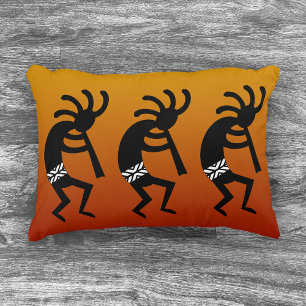Coussins Décoratifs Kokopelli de danse orange et noir du sud-ouest