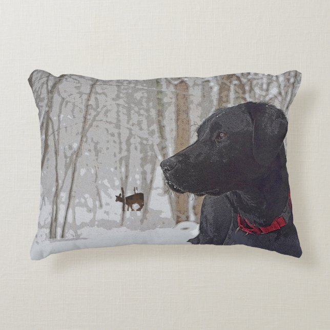 Coussins Décoratifs Labrador en hiver (Devant)