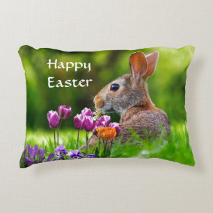 Coussins Décoratifs Lapin et Tulipes Joyeuses Pâques 