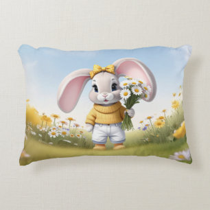 Coussins Décoratifs Lapin tenant un bouquet de marguerites blanches