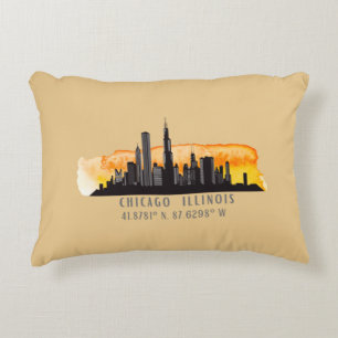 Coussins Décoratifs Latitude et Longitude de Chicago Skyline