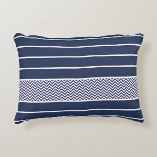 Coussins Décoratifs Le blanc moderne de bleu marine barre le motif de