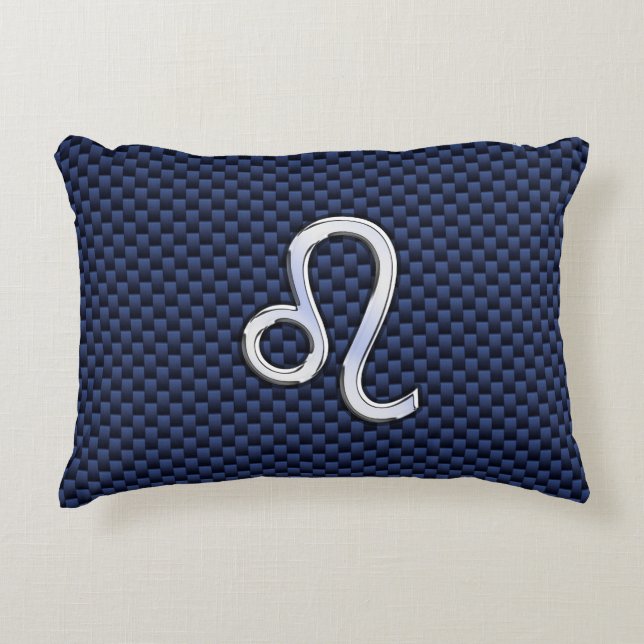 Coussins Décoratifs Léo Zodiac Sign on Navy Blue Carbon Fiber Print (Devant)