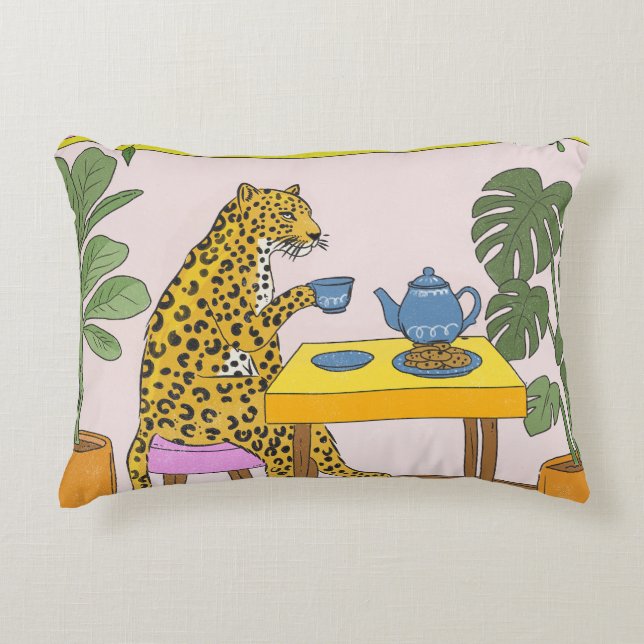 Coussins Décoratifs Léopard prenant le thé (Devant)