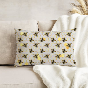 Coussins Décoratifs Les abeilles sur Honeypeb Motif Jaune Gold Grey