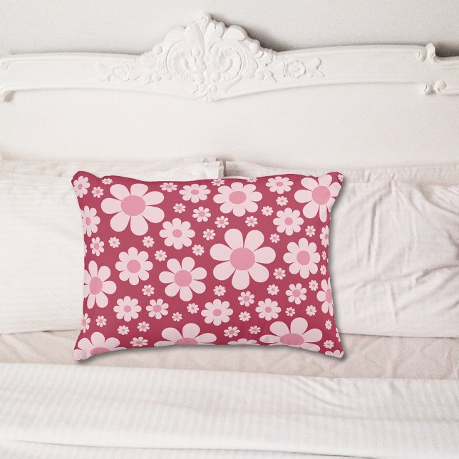 Coussins Décoratifs Les années 70 60 ans rétro Vintage Floral Daisy Ro (Retro groovy pink daisy pattern pillow)