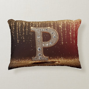 Coussins Décoratifs Lettre P Monogramme Paillettes Dorées Cadeau Initi