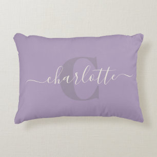 Coussins Décoratifs Lilas Violet Nom Monogramme Personnalisé en Écri