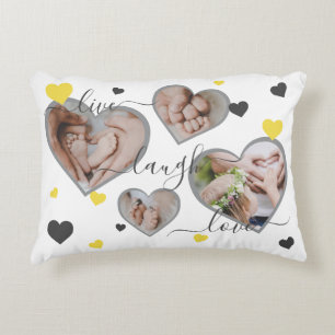 Coussins Décoratifs Live Laugh Love Photo Hearts Gris & Jaune