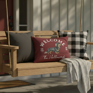 Coussins Décoratifs Longhair Dachshund Nom de famille personnalisé Bie
