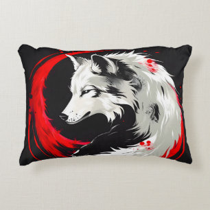 Coussins Décoratifs Loup blanc rouge lunaire
