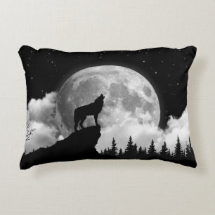 Coussins Décoratifs Loup noir et blanc hurlant sur la lune