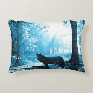 Coussins Décoratifs Loup noir seul dans la forêt