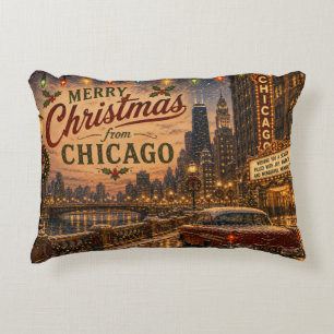 Coussins Décoratifs Lumières de Noël de la Route 66 de Chicago Vintage