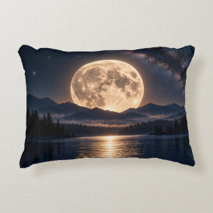 Coussins Décoratifs Lune dorée sur le lac de minuit