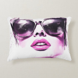 Coussins Décoratifs Lunettes de soleil femme mode aquarelle rose chic