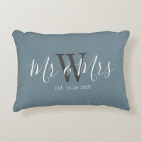 M. Mme Newlyweds Dusty Blue Script Monogramme