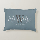 Coussins Décoratifs M. Mme Newlyweds Dusty Blue Script Monogramme (Dos)