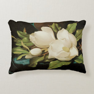 Coussins Décoratifs Magnolias géants sur un tissu de velours bleu par 