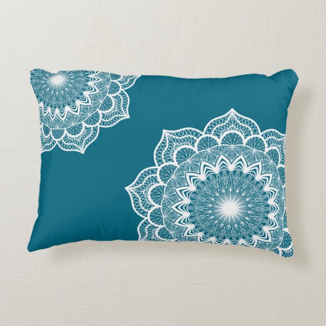 Coussins Décoratifs Mandala blanc sur fond bleu (Dos)