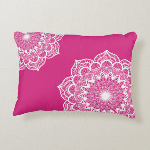 Coussins Décoratifs Mandala blanc sur fond rose