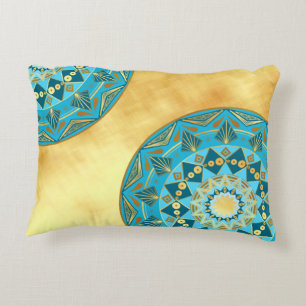 Coussins Décoratifs Mandala bleu or sur fond or doux